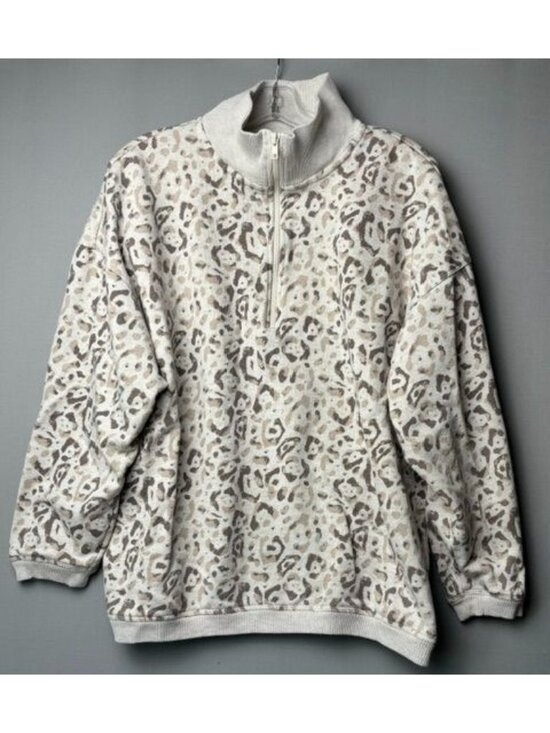 aerie Sweaters - Aerie Leopard Print Quarter Zip Pullover Sweatshirt Neutral Cozy Casual M